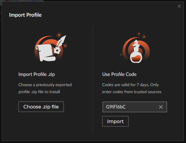 CurseForge use profile code screen