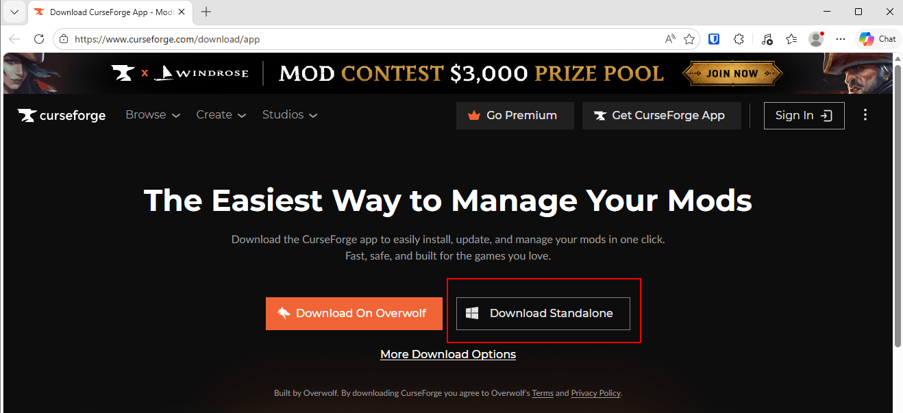 CurseForge install page