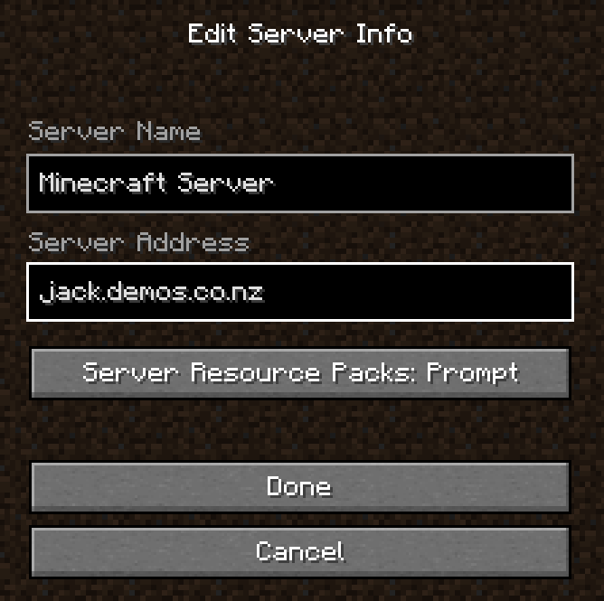 Minecraft add server screen